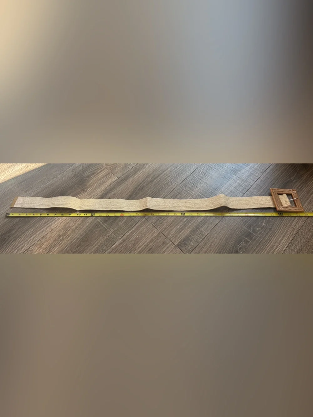 Woven Natural Beige Belt with Rattan Square Buckle NWT